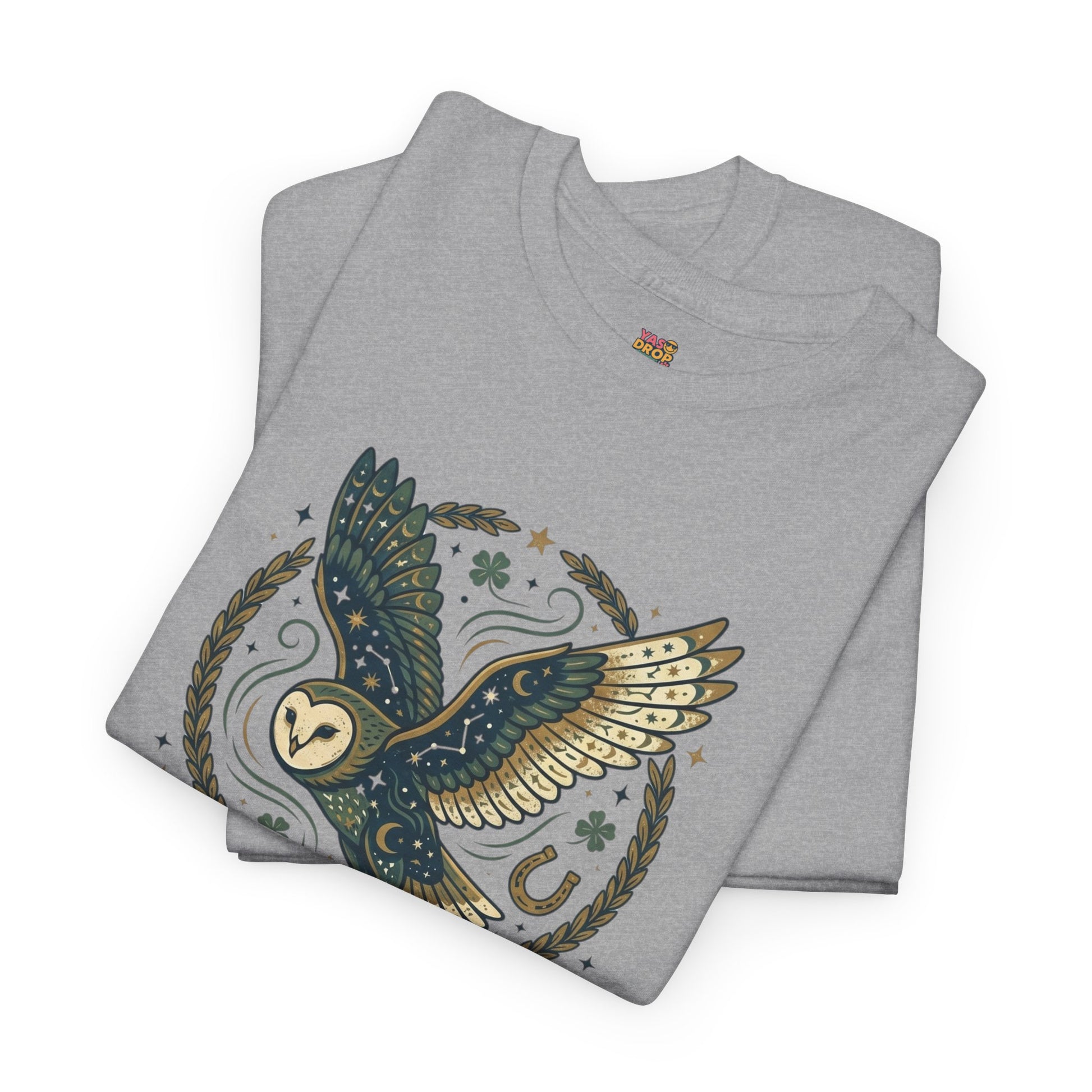 Mystical Night Owl’s Luck T-Shirt – Cosmic Celestial Good Fortune Apparel