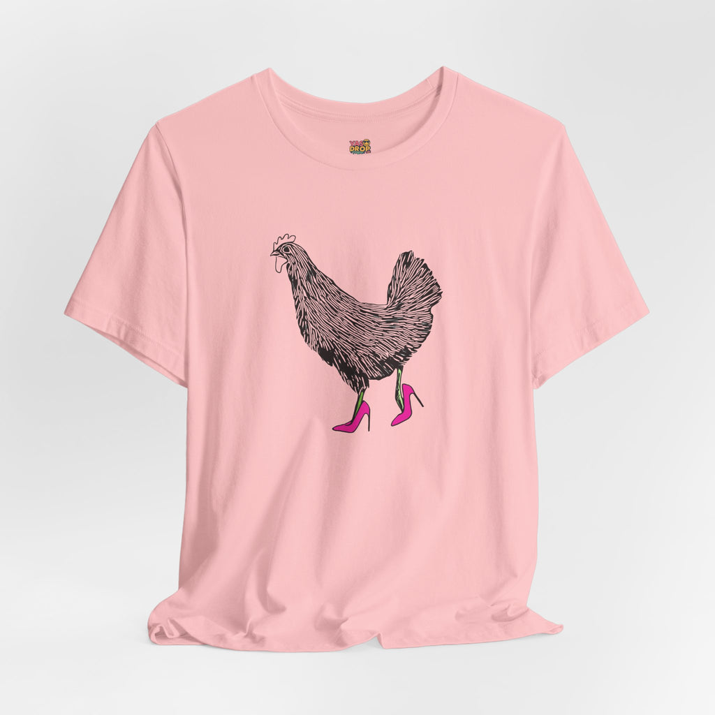 "Serving Looks" Chicken in Heels Graphic Tee – Ironic Minimalist Streetwear