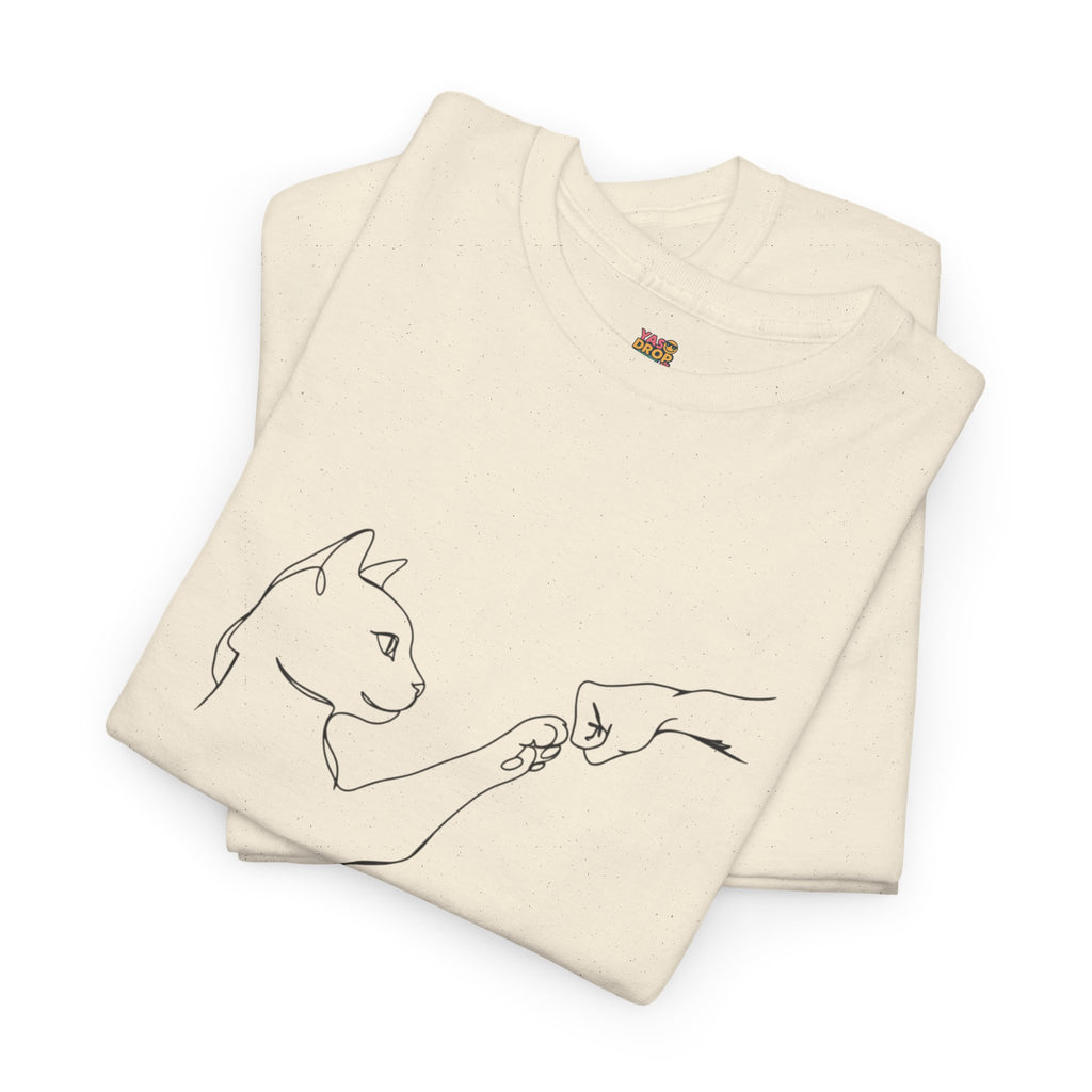 Paw Bump Bond: Minimalist Cat & Human Connection Art Tee