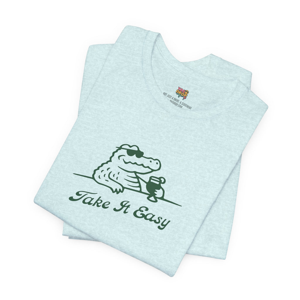 Take It Easy Crocodile Graphic Tee - Retro Aesthetic Vintage White Streetwear Shirt