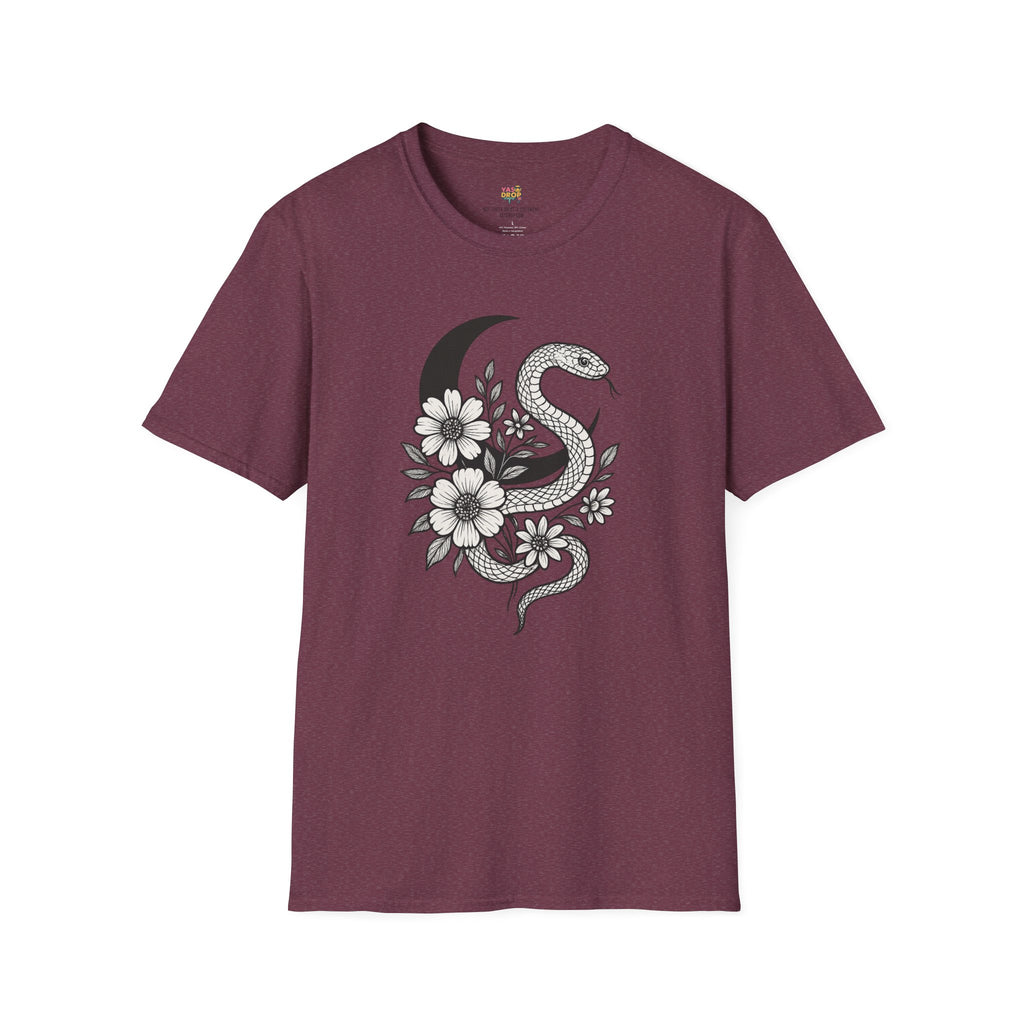 Botanic Serpent T-Shirt – Dark Floral Snake Graphic for Moonchild Energy