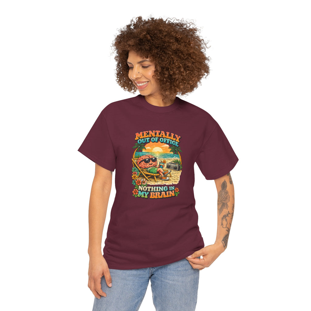 "Mentally Out of Office" Retro Brain Graphic Tee - Sarcastic Vacation T-Shirt
