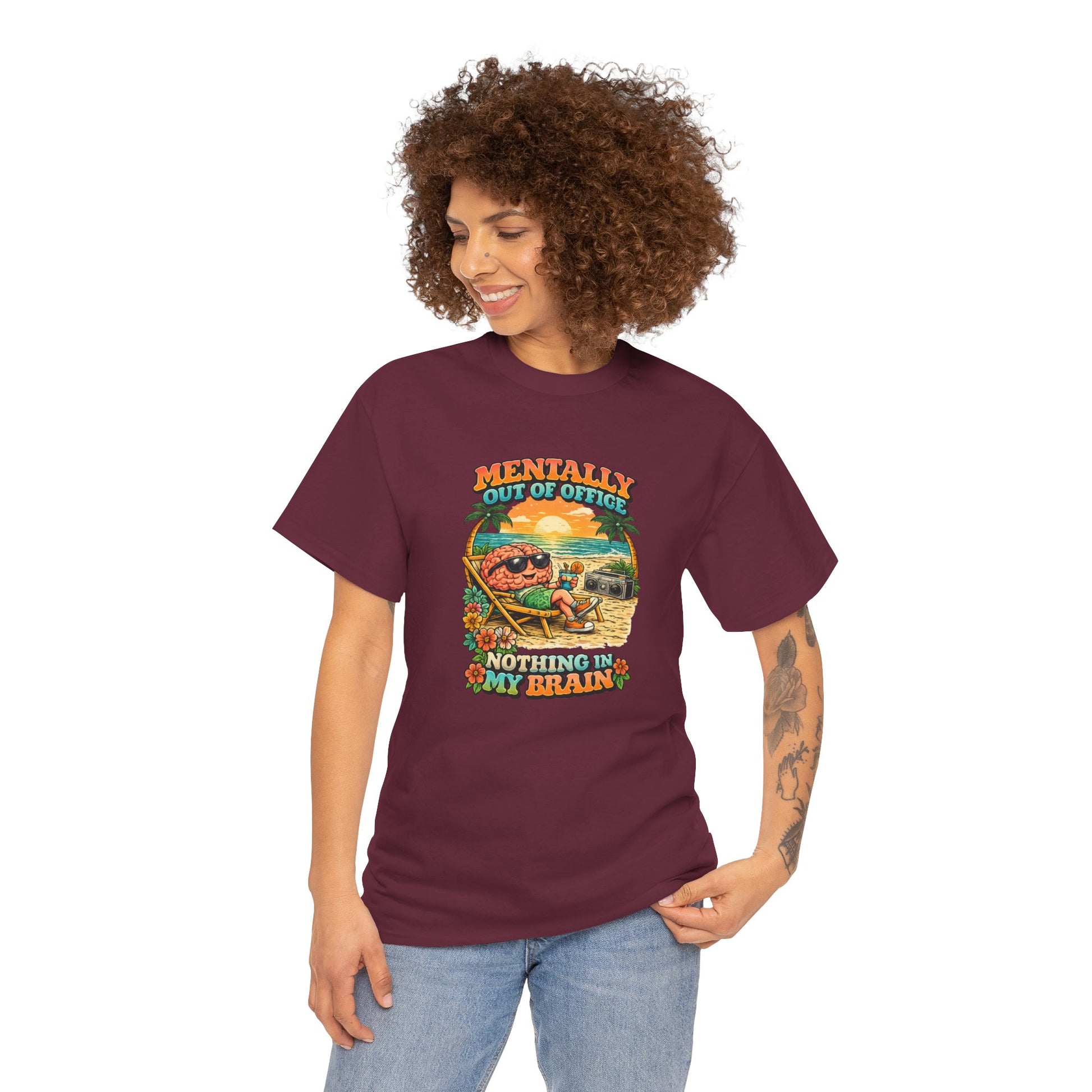 "Mentally Out of Office" Retro Brain Graphic Tee - Sarcastic Vacation T-Shirt