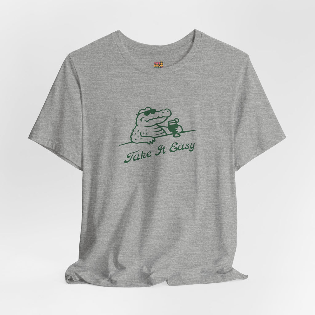 Take It Easy Crocodile Graphic Tee - Retro Aesthetic Vintage White Streetwear Shirt