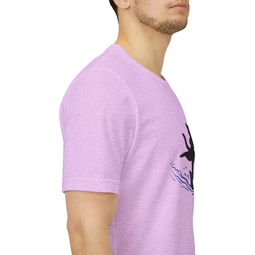 "Who Cares" Cat Surfing on Shark Graphic Tee – Ironic Minimalist Aesthetic Unisex T-Shirt