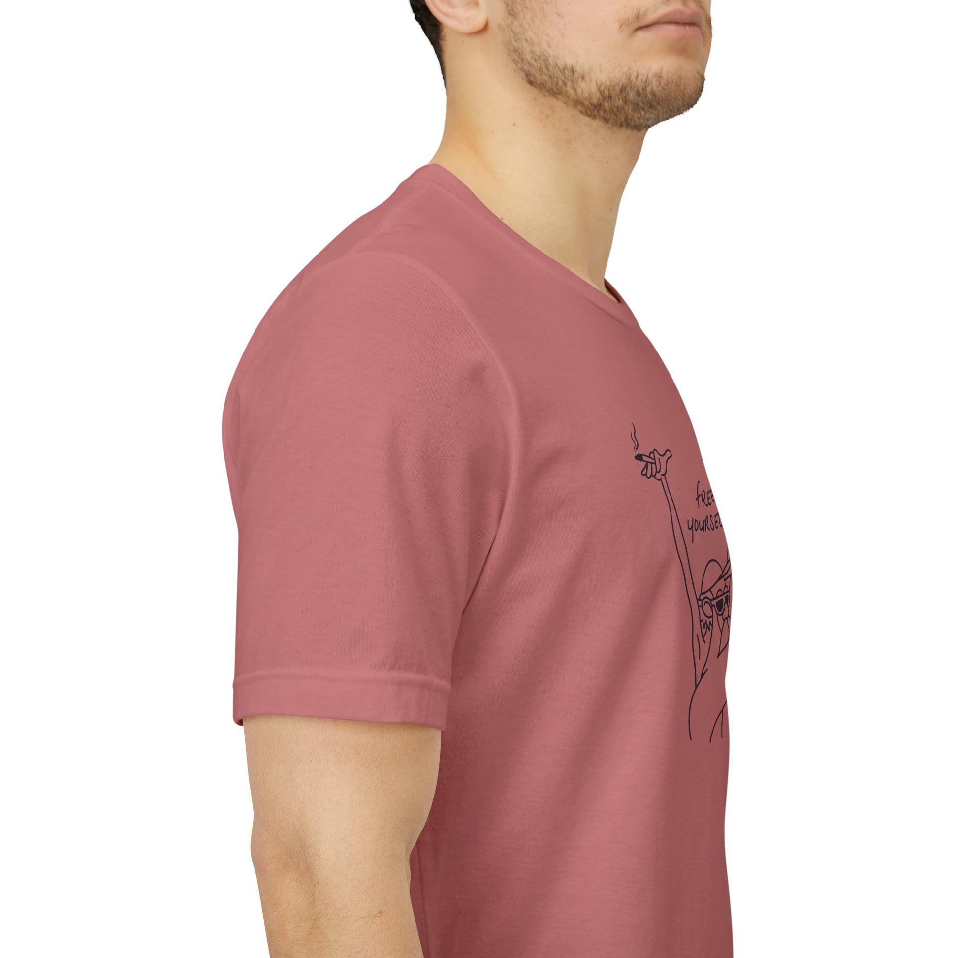 "Free Yourself" Retro Line Art Graphic Tee – Ironic Minimalist Streetwear