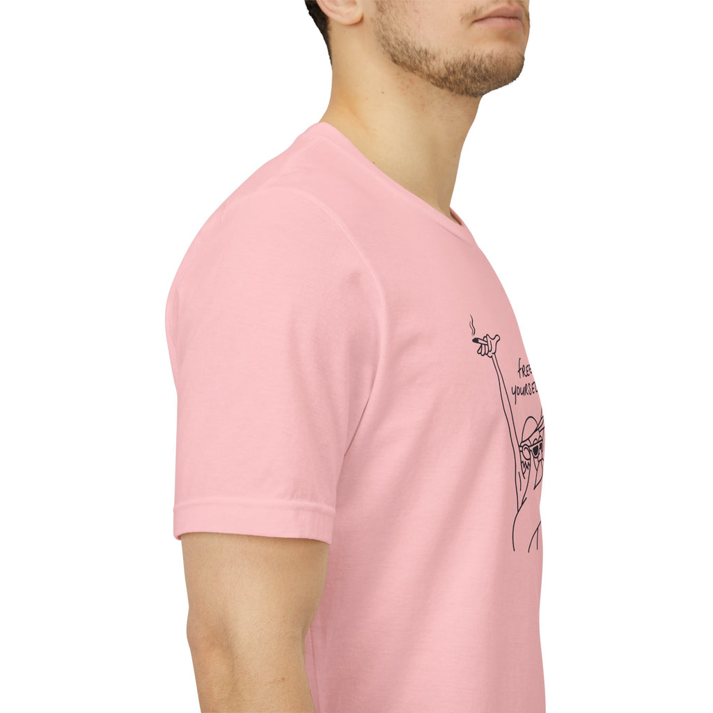 "Free Yourself" Retro Line Art Graphic Tee – Ironic Minimalist Streetwear