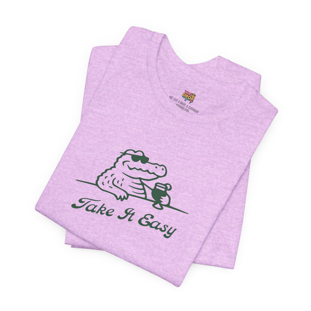 Take It Easy Crocodile Graphic Tee - Retro Aesthetic Vintage White Streetwear Shirt