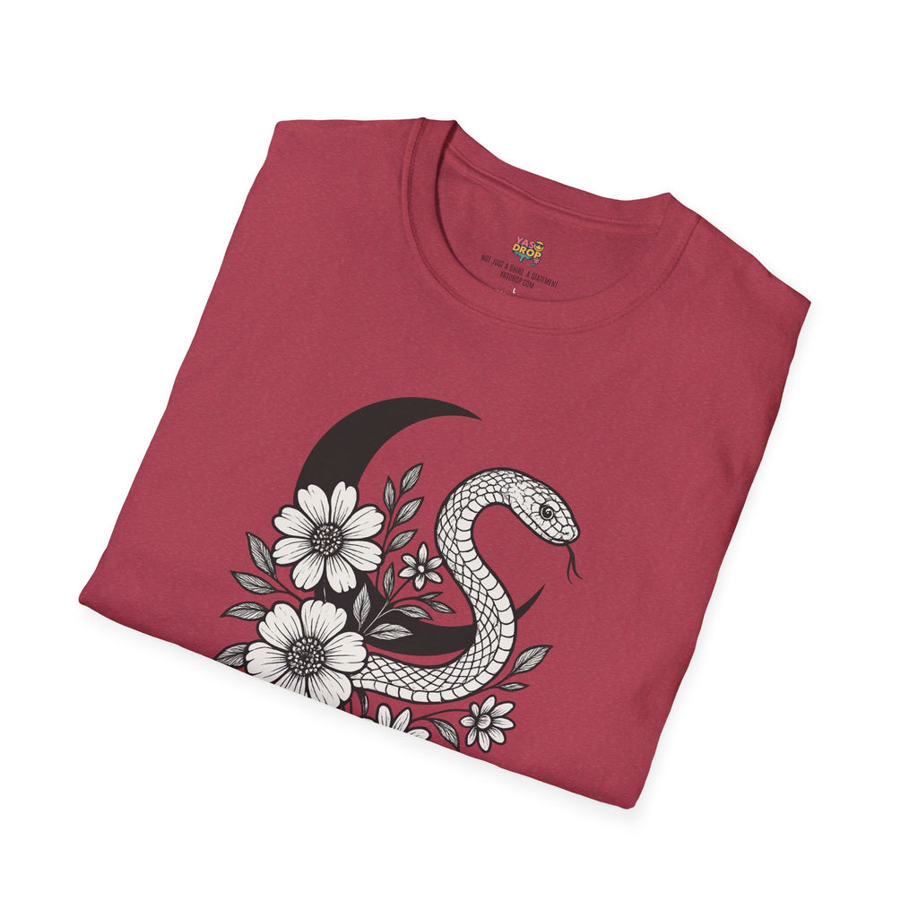 Botanic Serpent T-Shirt – Dark Floral Snake Graphic for Moonchild Energy