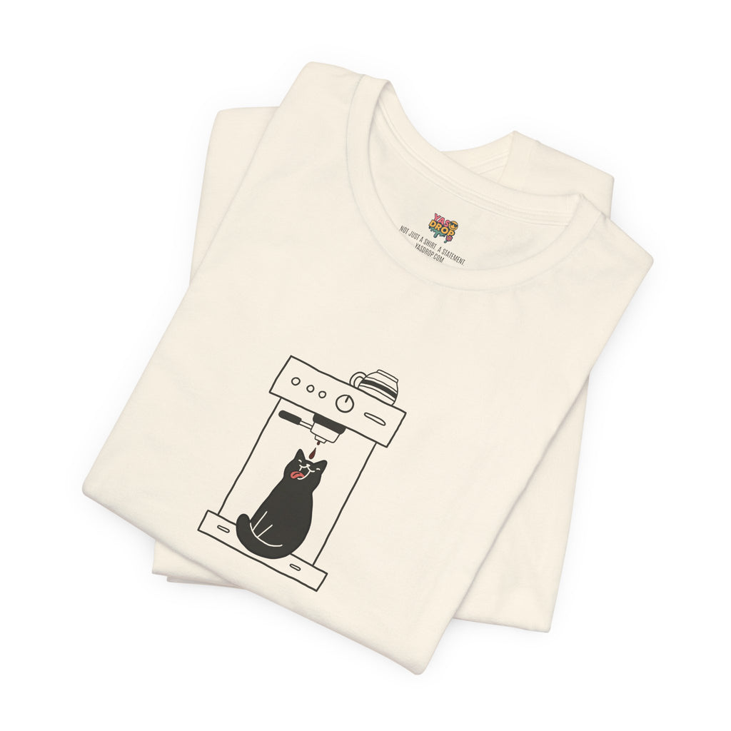 Espresso Cat Graphic Tee – Ironic Minimalist Coffee Streetwear