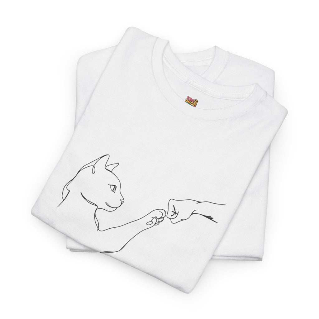 Paw Bump Bond: Minimalist Cat & Human Connection Art Tee