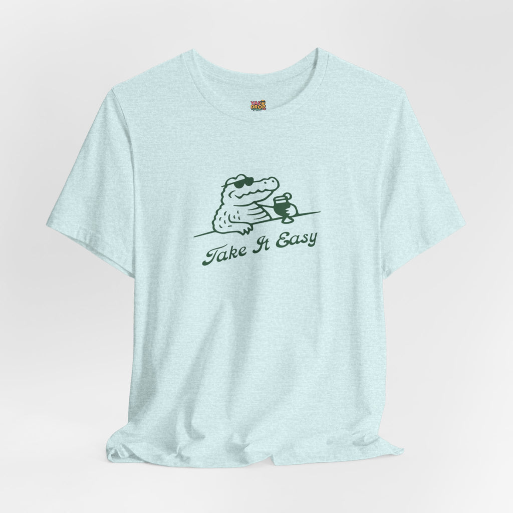 Take It Easy Crocodile Graphic Tee - Retro Aesthetic Vintage White Streetwear Shirt