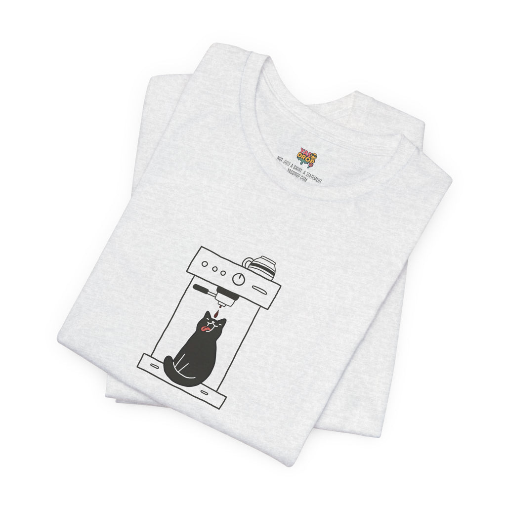 Espresso Cat Graphic Tee – Ironic Minimalist Coffee Streetwear