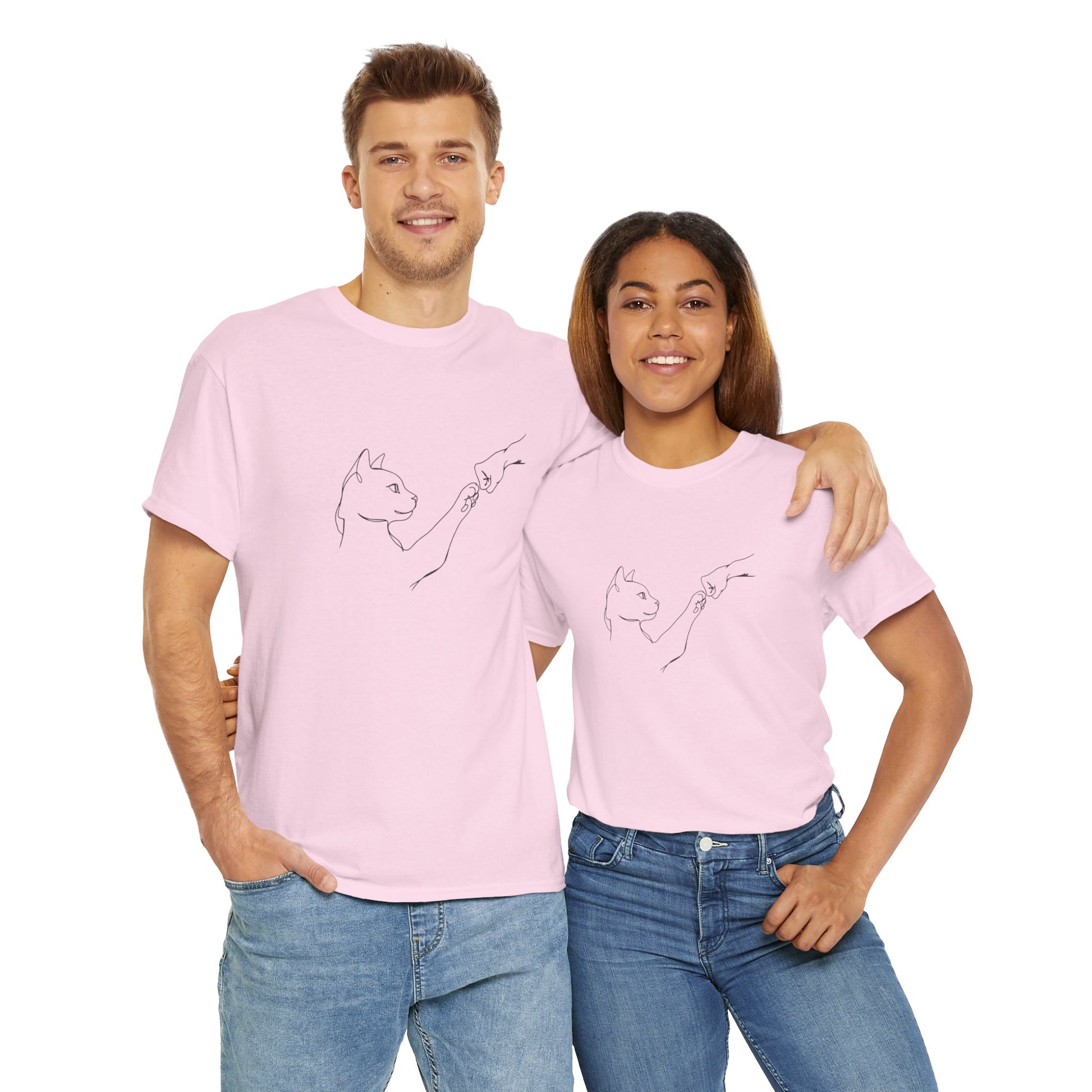 Paw Bump Bond: Minimalist Cat & Human Connection Art Tee