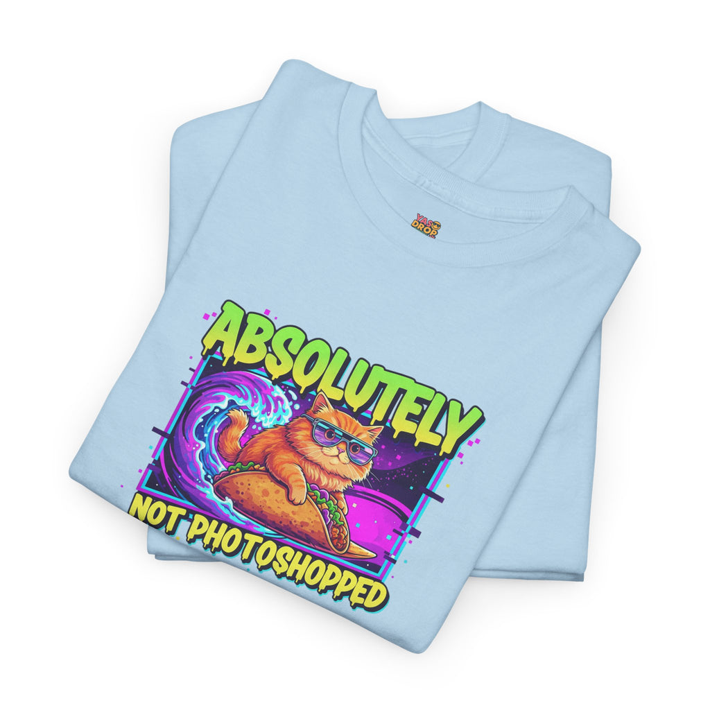Absolutely Not Photoshopped: Neon Cat Surfing Taco Tee