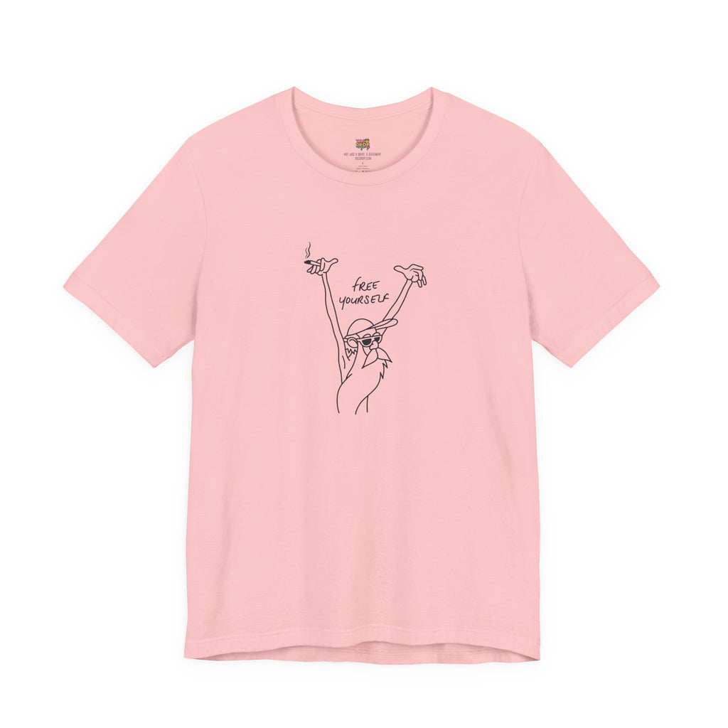 "Free Yourself" Retro Line Art Graphic Tee – Ironic Minimalist Streetwear