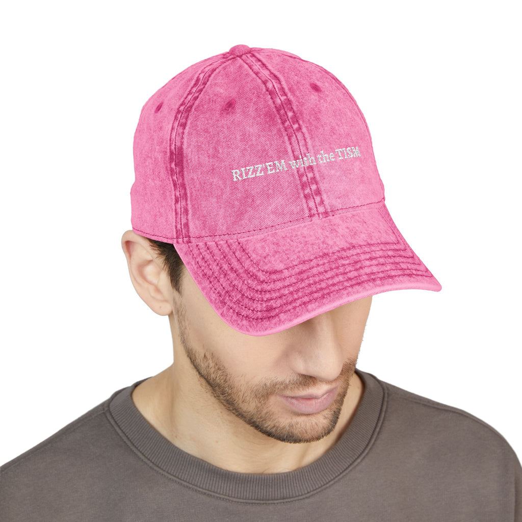 "Rizz 'Em With The Tism" Vintage Washed Embroidered Dad Hat | Trending Funny Meme Aesthetic Cap