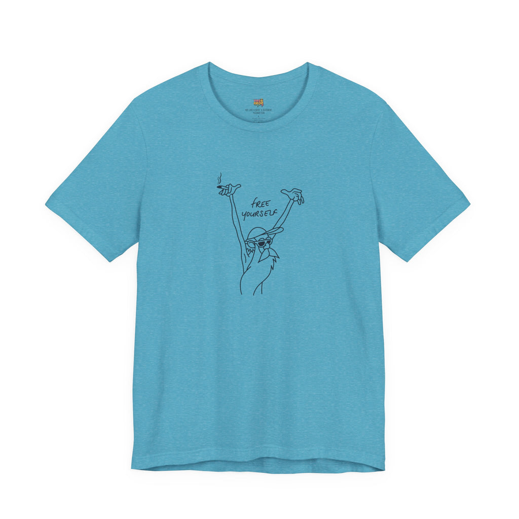 "Free Yourself" Retro Line Art Graphic Tee – Ironic Minimalist Streetwear
