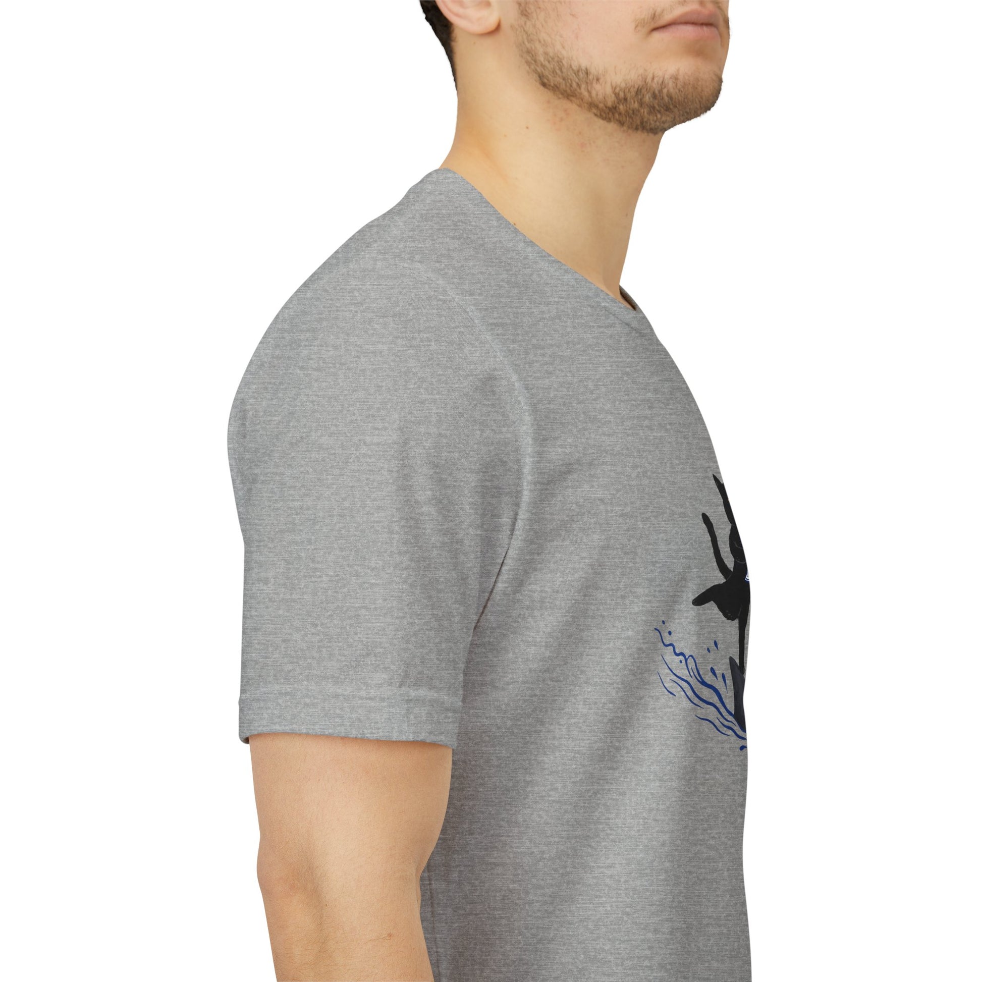"Who Cares" Cat Surfing on Shark Graphic Tee – Ironic Minimalist Aesthetic Unisex T-Shirt