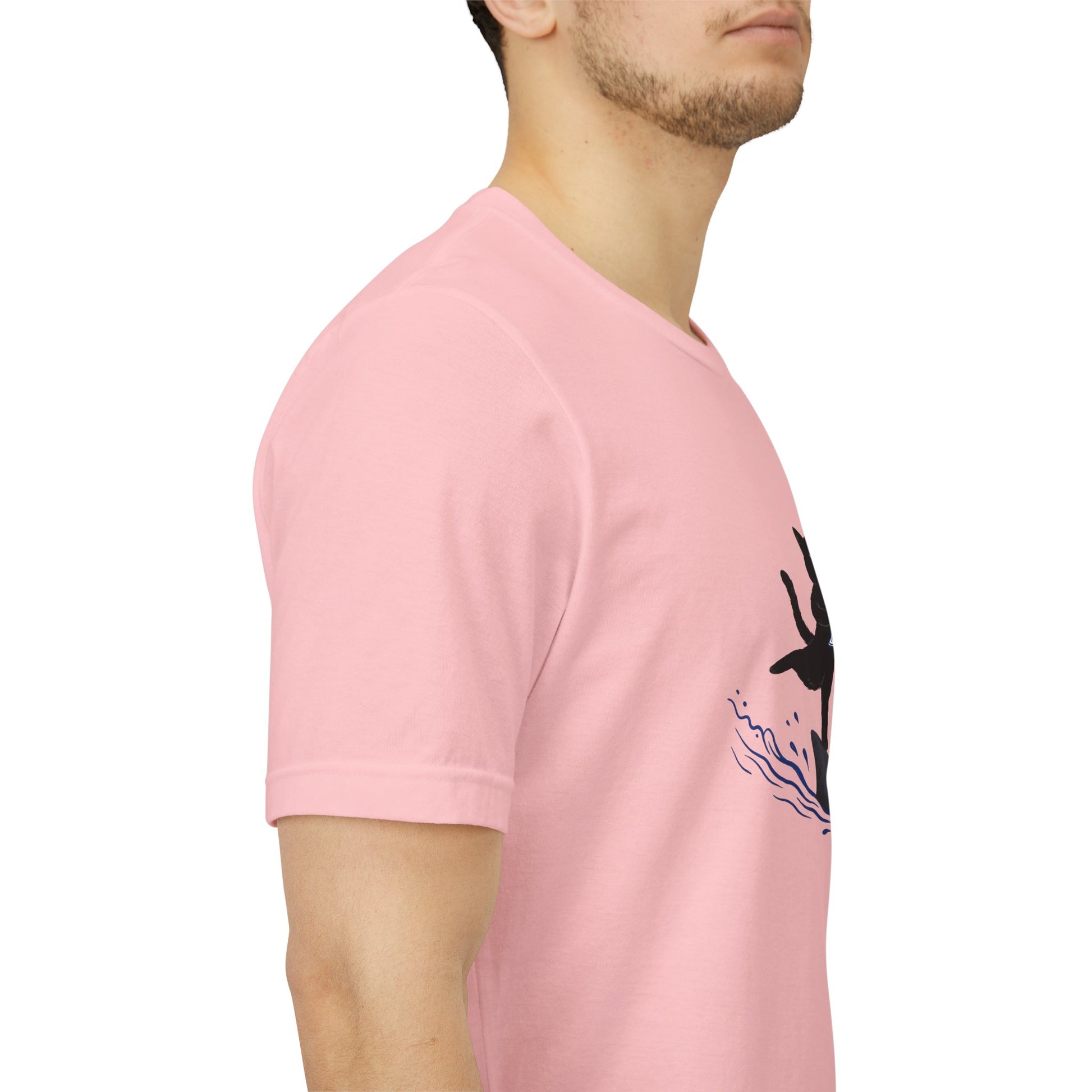 "Who Cares" Cat Surfing on Shark Graphic Tee – Ironic Minimalist Aesthetic Unisex T-Shirt