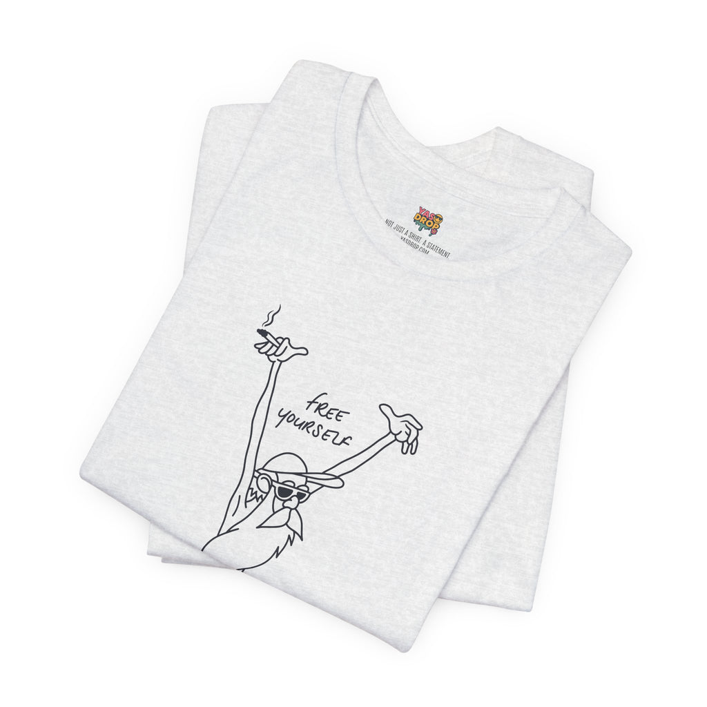 "Free Yourself" Retro Line Art Graphic Tee – Ironic Minimalist Streetwear