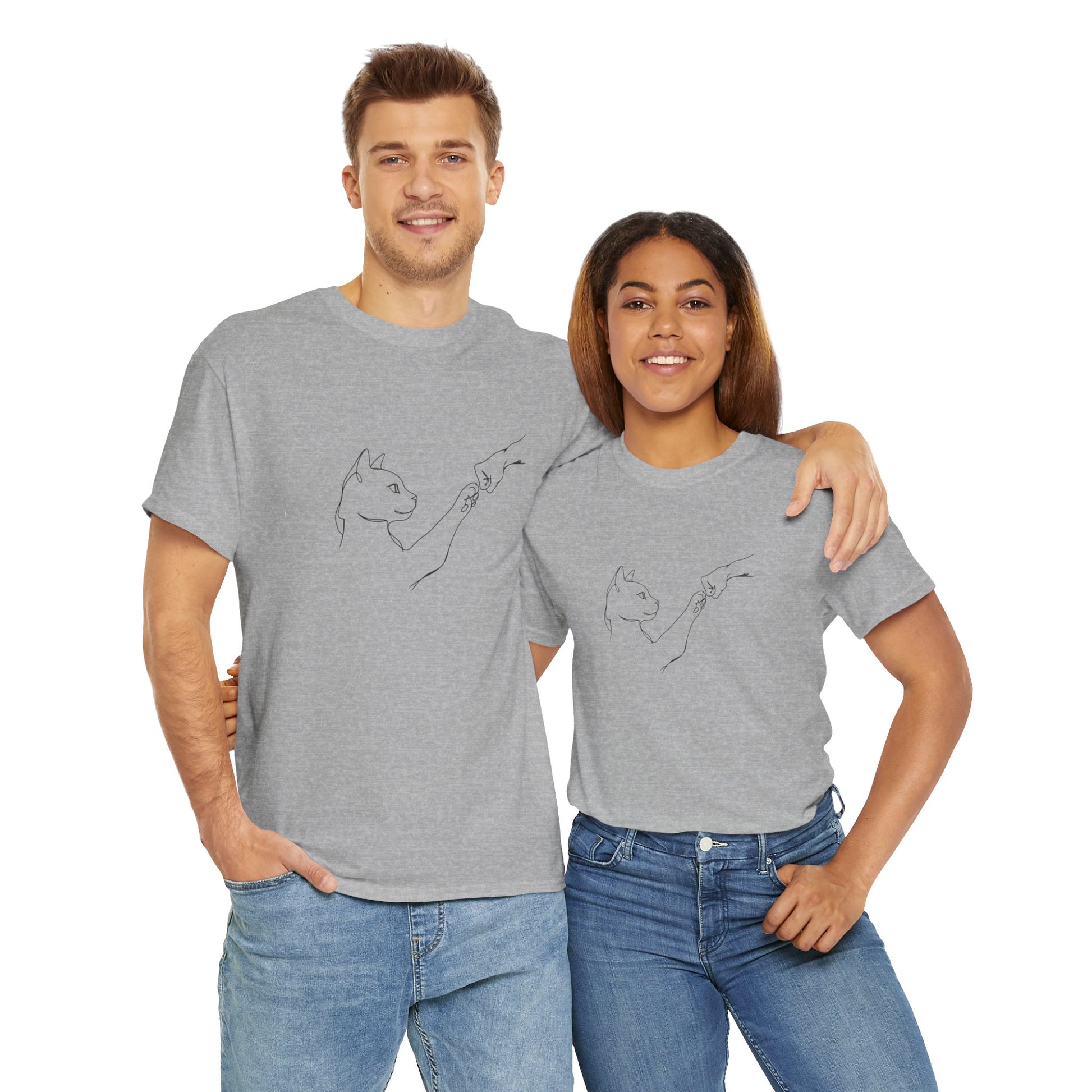 Paw Bump Bond: Minimalist Cat & Human Connection Art Tee