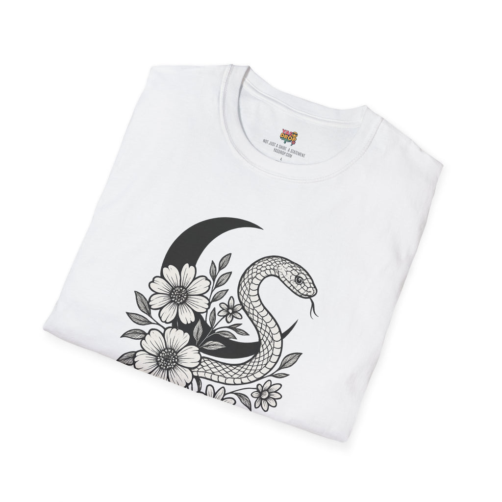 Botanic Serpent T-Shirt – Dark Floral Snake Graphic for Moonchild Energy