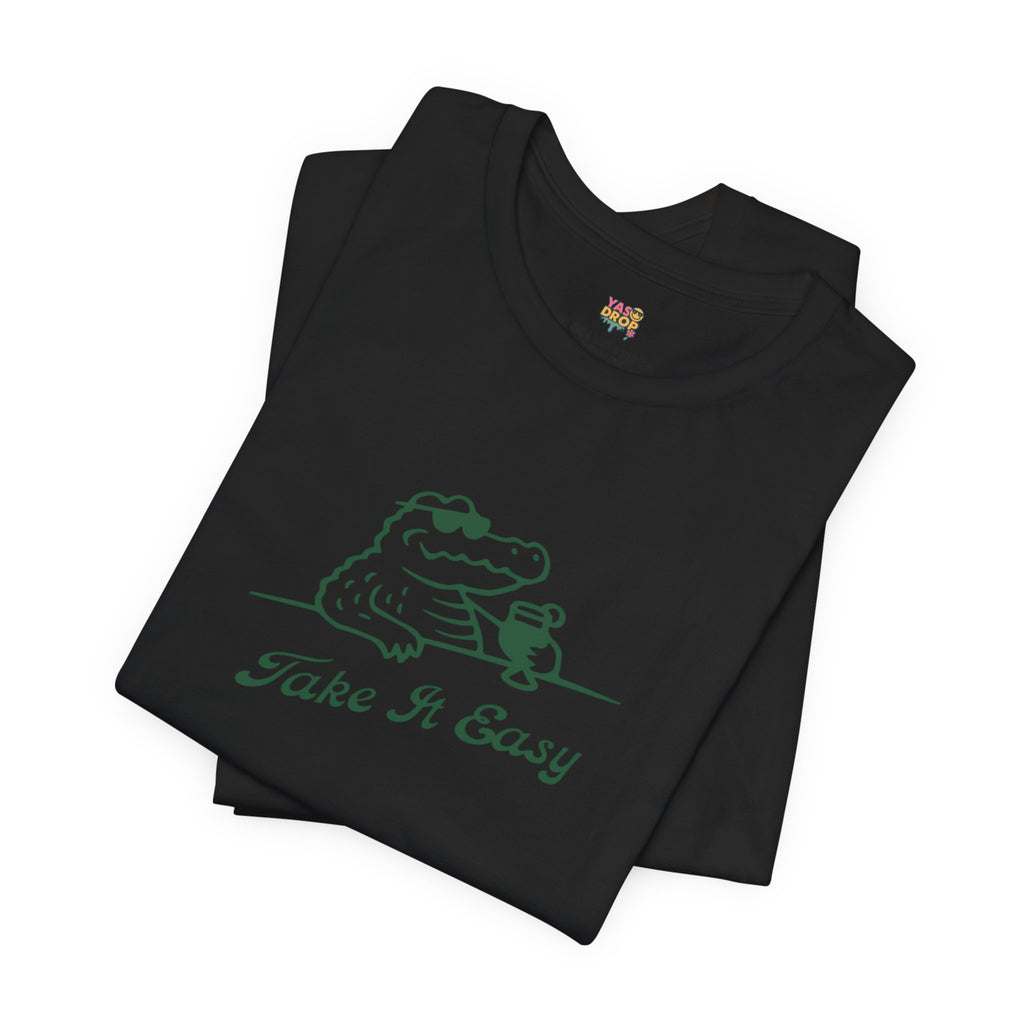 Take It Easy Crocodile Graphic Tee - Retro Aesthetic Vintage White Streetwear Shirt