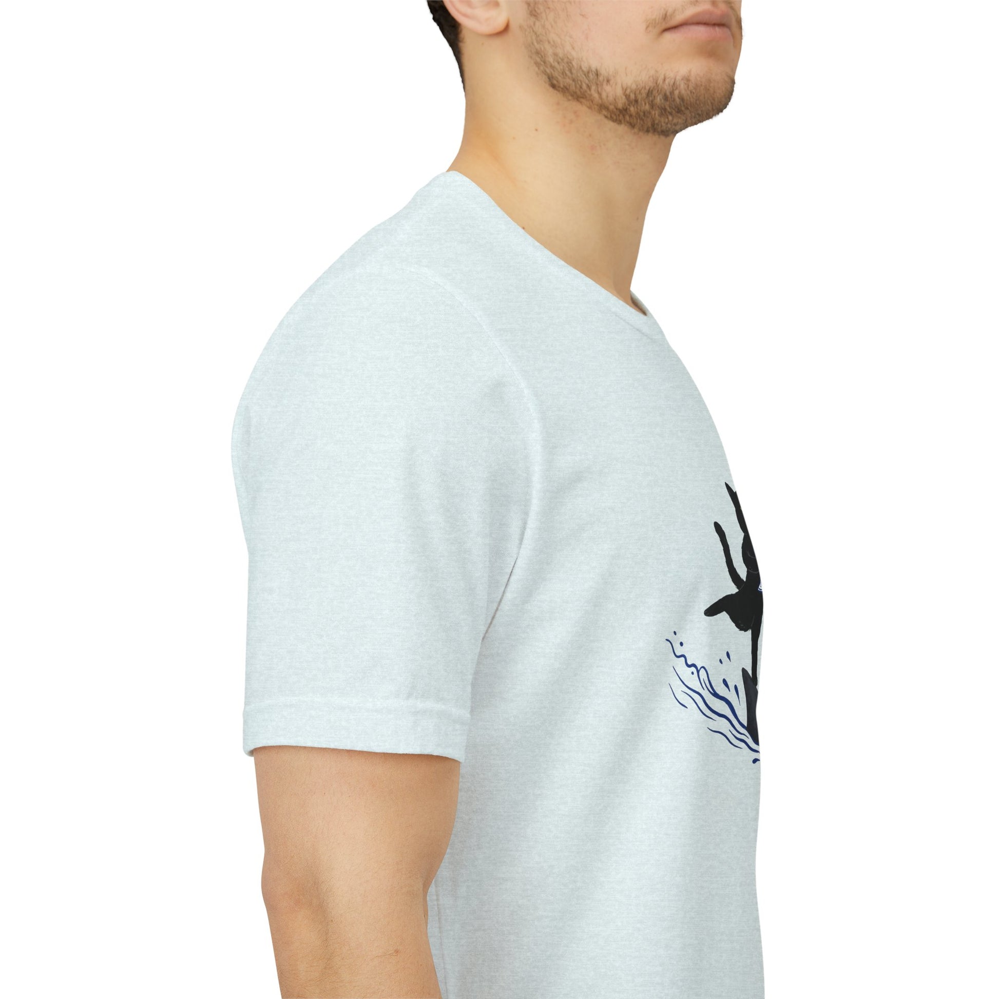 "Who Cares" Cat Surfing on Shark Graphic Tee – Ironic Minimalist Aesthetic Unisex T-Shirt