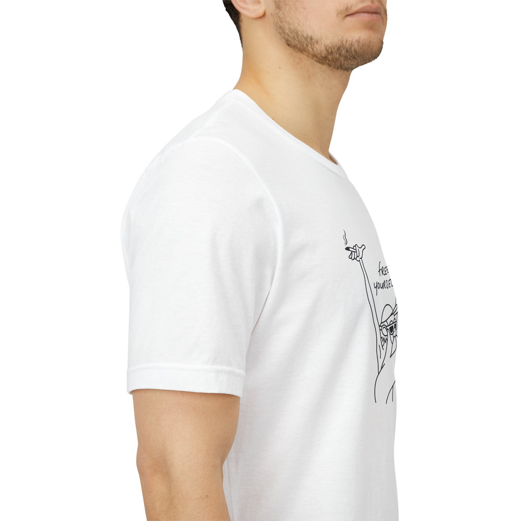 "Free Yourself" Retro Line Art Graphic Tee – Ironic Minimalist Streetwear
