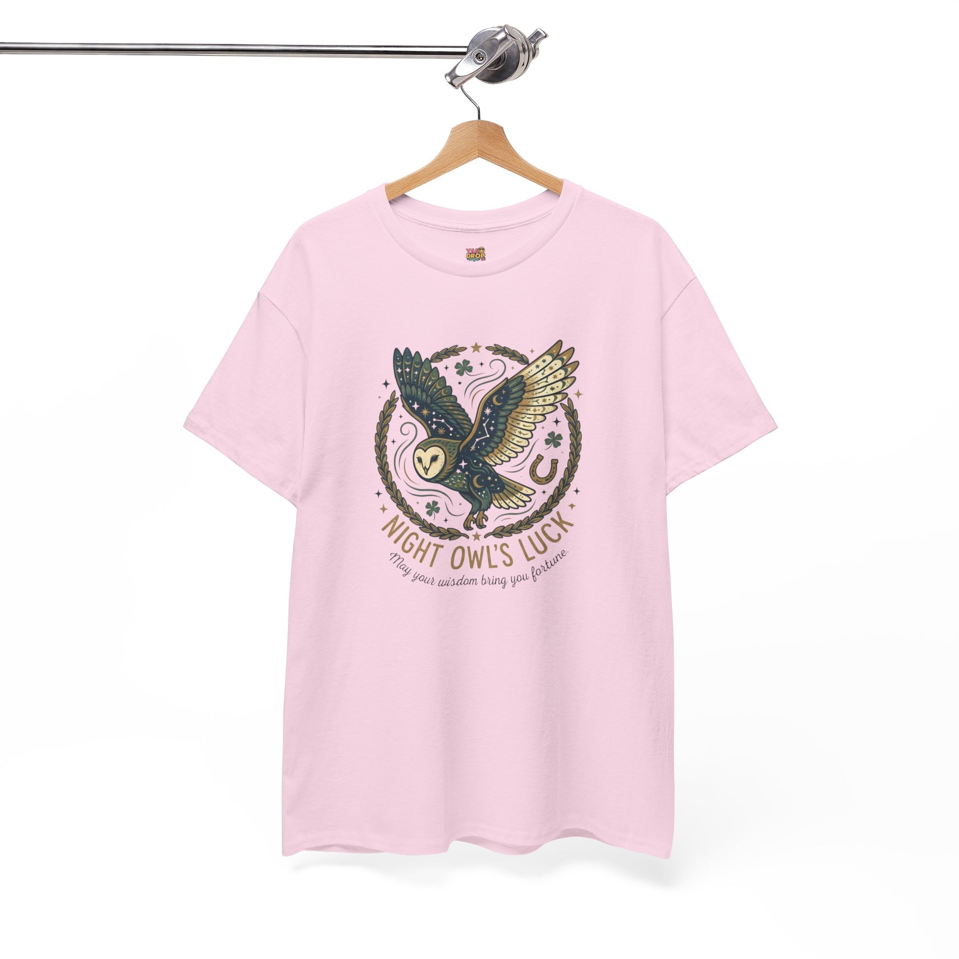 Mystical Night Owl’s Luck T-Shirt – Cosmic Celestial Good Fortune Apparel