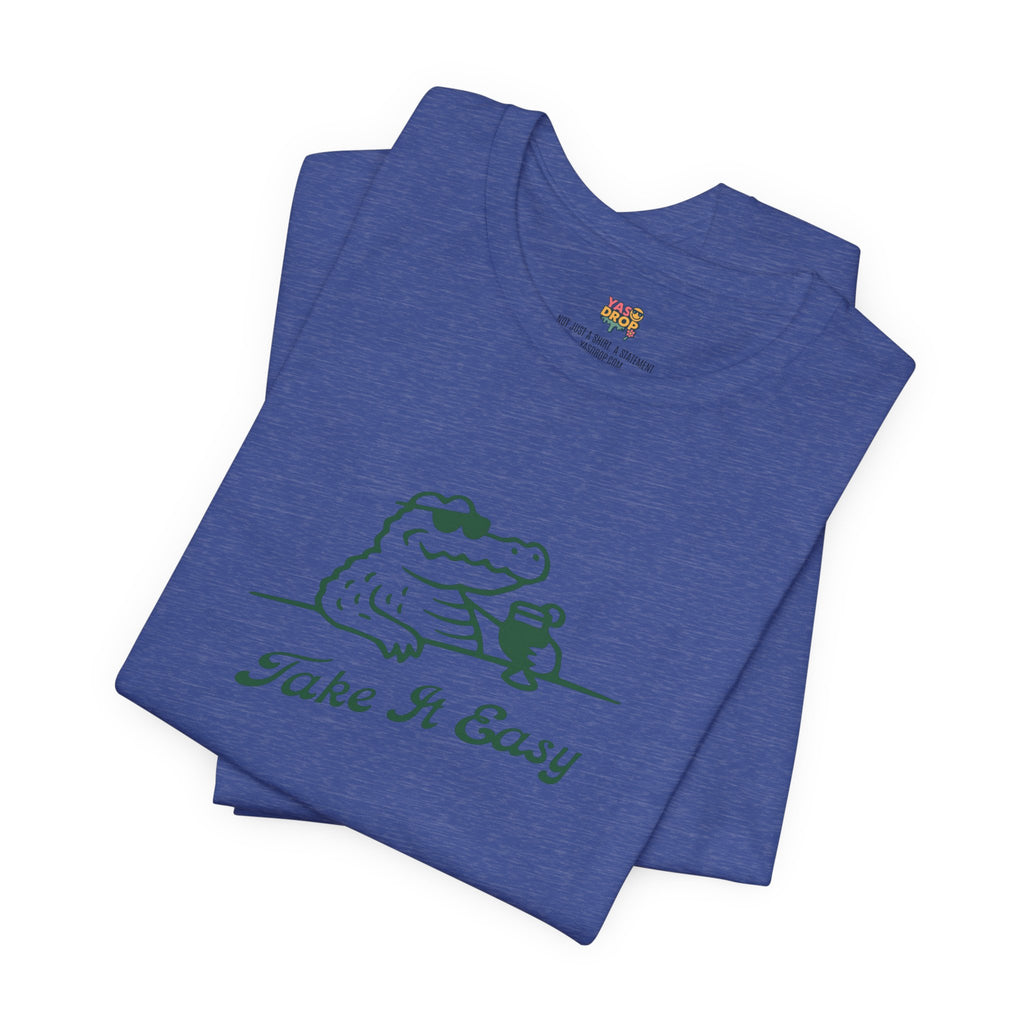 Take It Easy Crocodile Graphic Tee - Retro Aesthetic Vintage White Streetwear Shirt