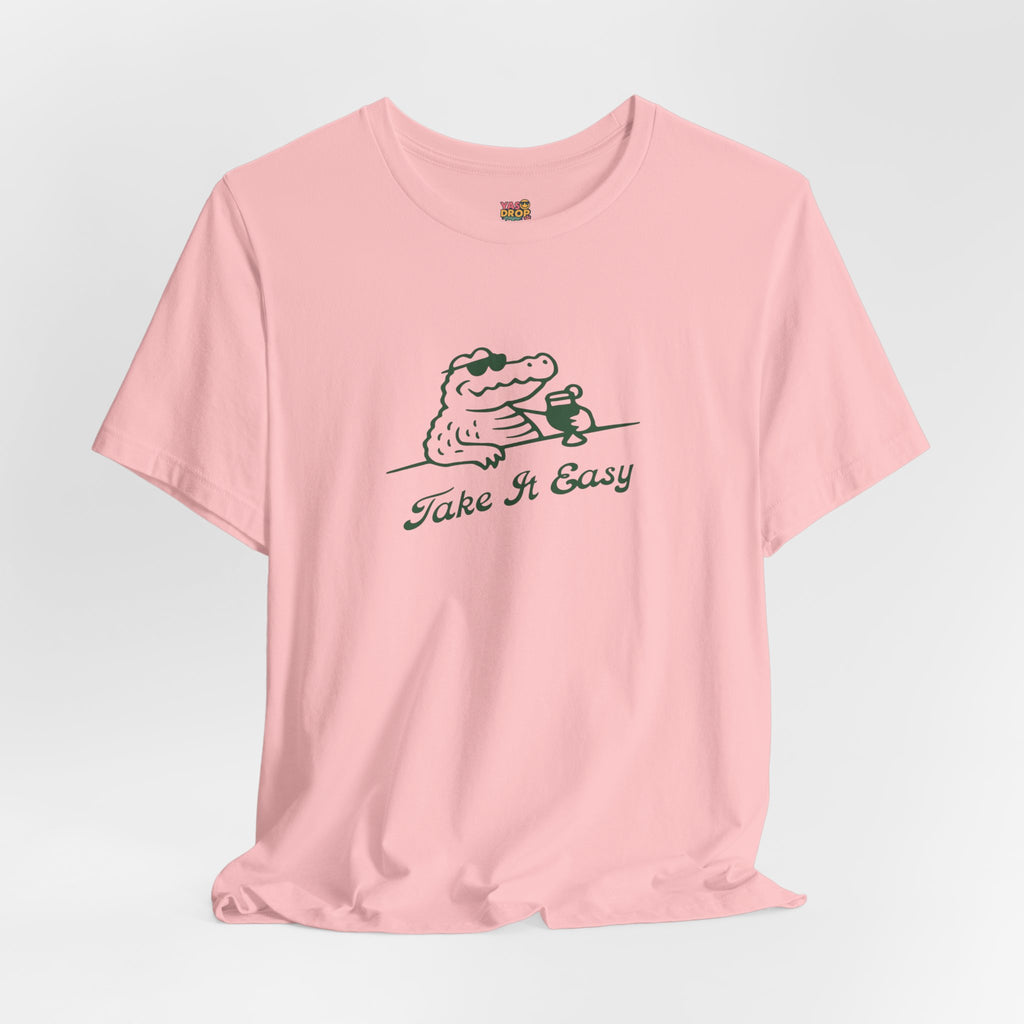 Take It Easy Crocodile Graphic Tee - Retro Aesthetic Vintage White Streetwear Shirt