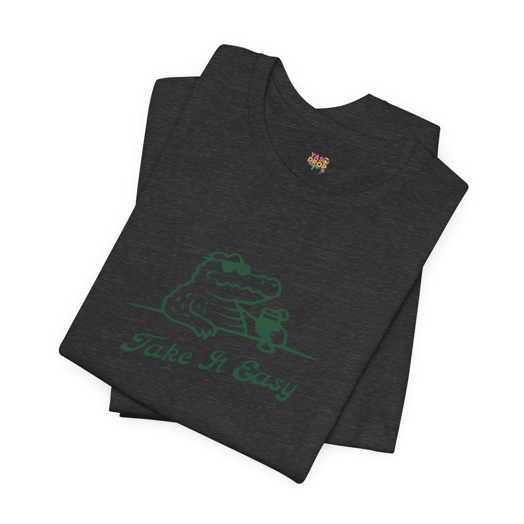 Take It Easy Crocodile Graphic Tee - Retro Aesthetic Vintage White Streetwear Shirt