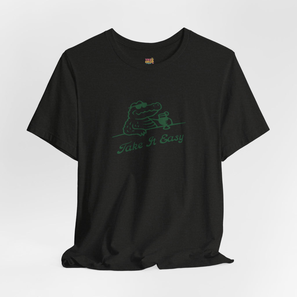 Take It Easy Crocodile Graphic Tee - Retro Aesthetic Vintage White Streetwear Shirt