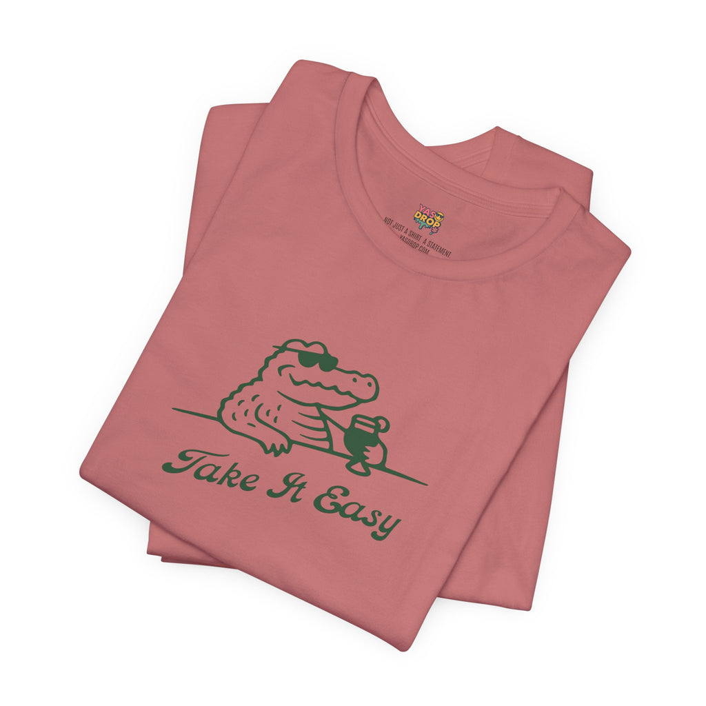 Take It Easy Crocodile Graphic Tee - Retro Aesthetic Vintage White Streetwear Shirt