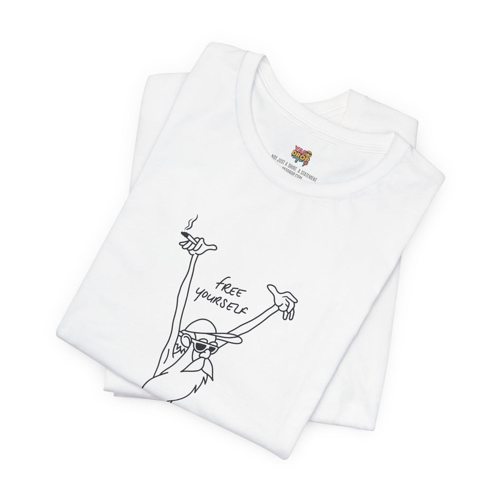 "Free Yourself" Retro Line Art Graphic Tee – Ironic Minimalist Streetwear