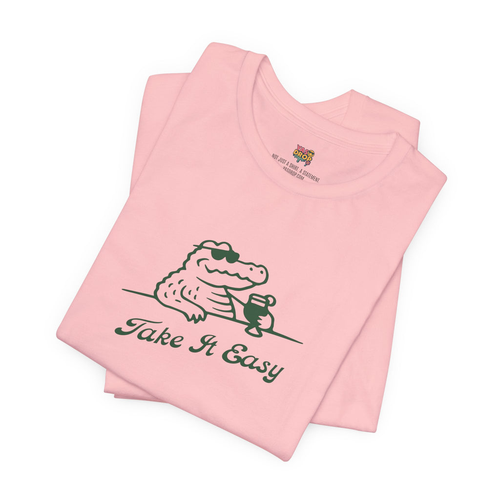 Take It Easy Crocodile Graphic Tee - Retro Aesthetic Vintage White Streetwear Shirt