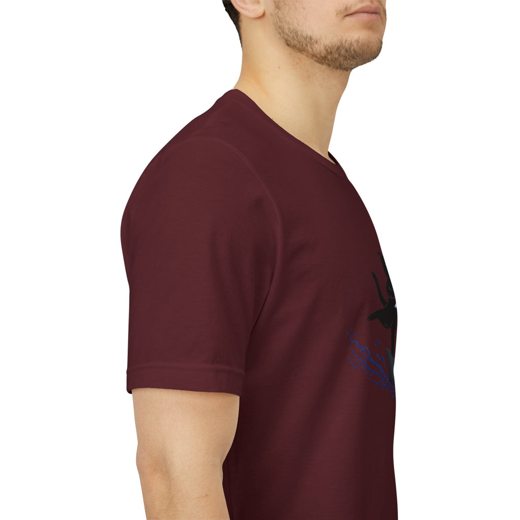 "Who Cares" Cat Surfing on Shark Graphic Tee – Ironic Minimalist Aesthetic Unisex T-Shirt