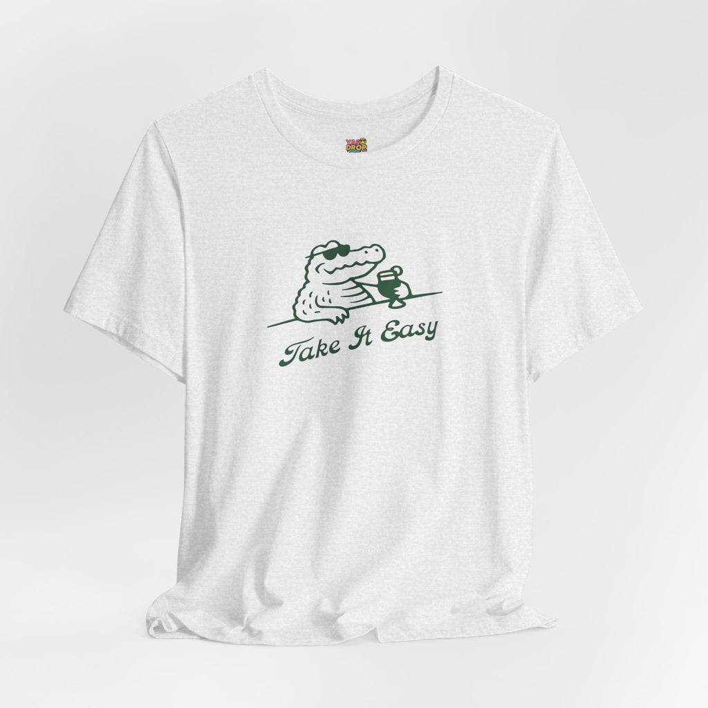 Take It Easy Crocodile Graphic Tee - Retro Aesthetic Vintage White Streetwear Shirt