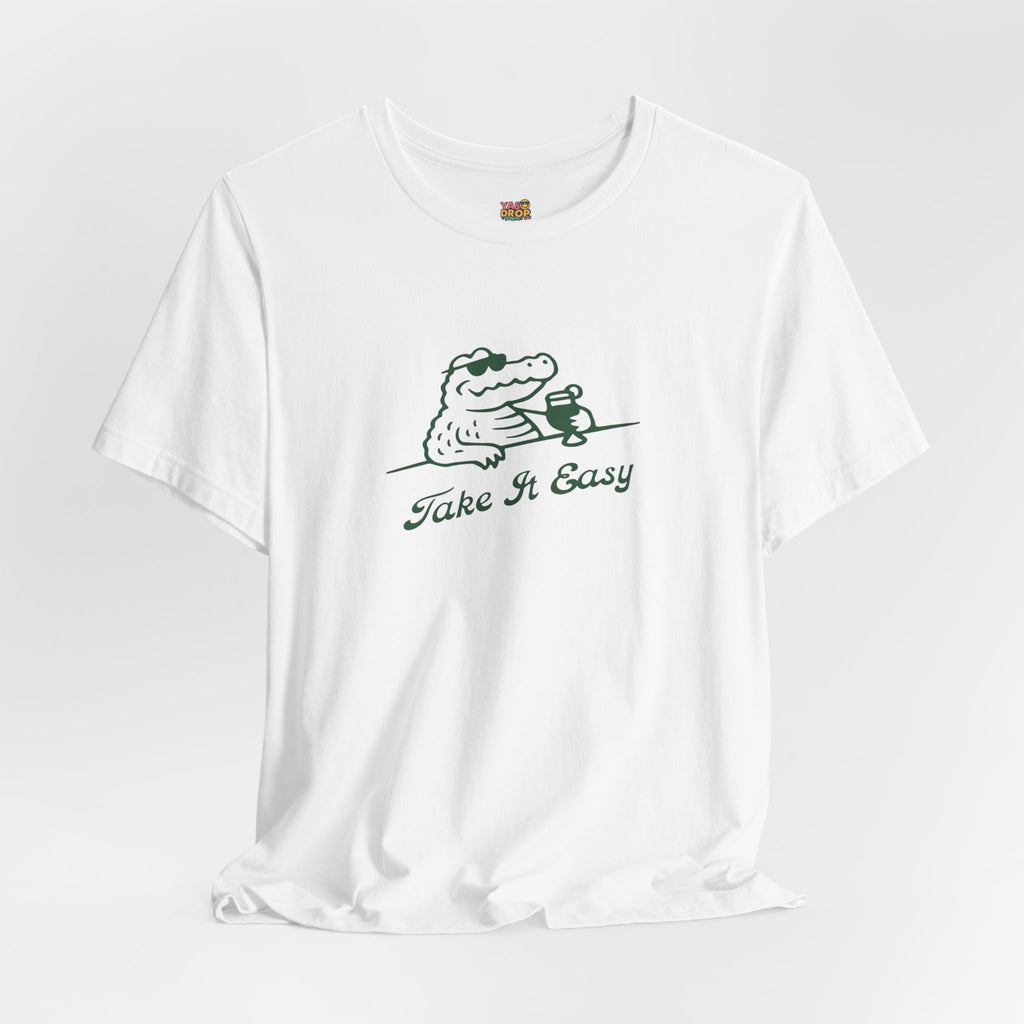 Take It Easy Crocodile Graphic Tee - Retro Aesthetic Vintage White Streetwear Shirt
