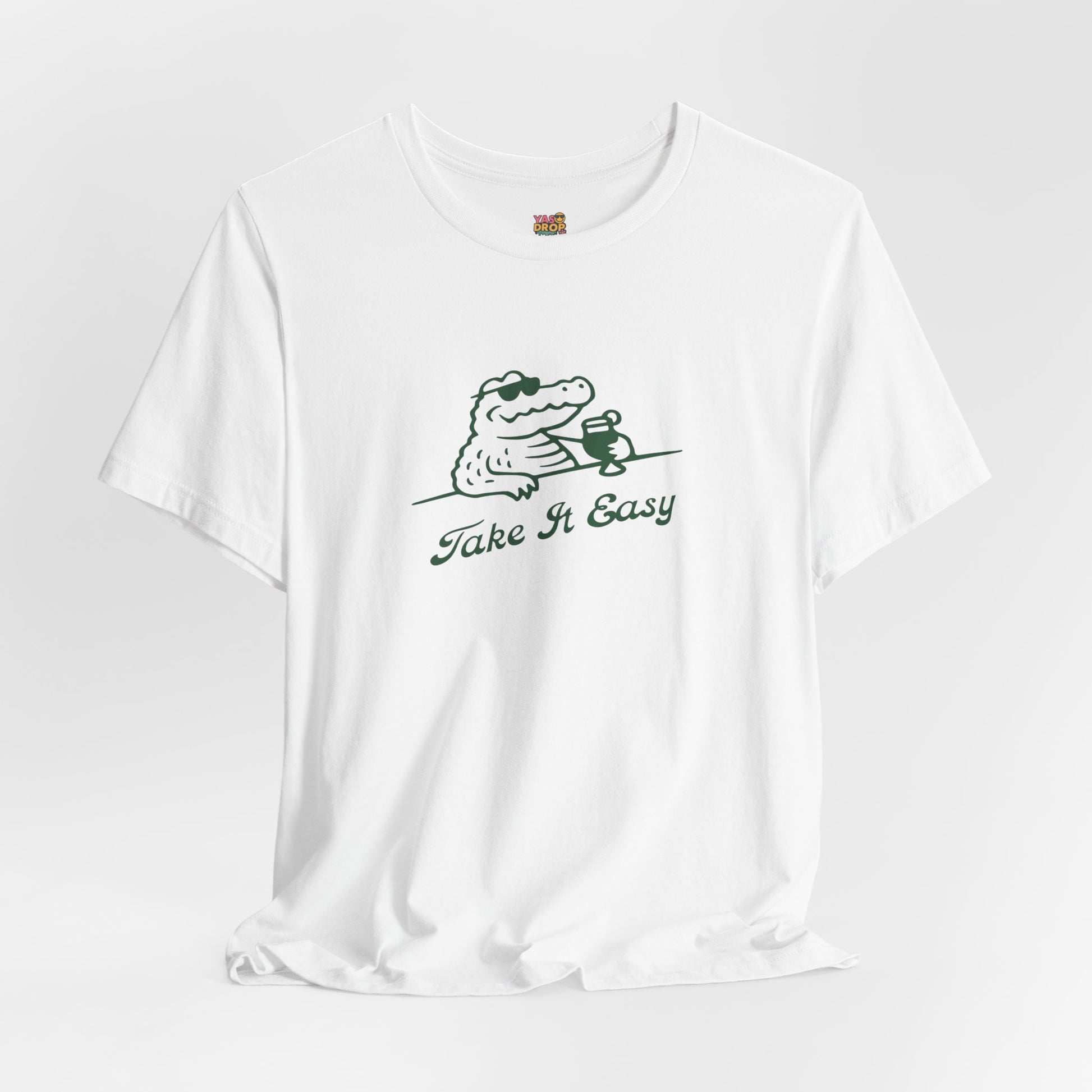 Take It Easy Crocodile Graphic Tee - Retro Aesthetic Vintage White Streetwear Shirt