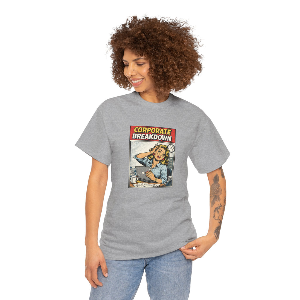Corporate Breakdown Tee – Retro Office Meme T-Shirt (9–5 Burnout Graphic Shirt)
