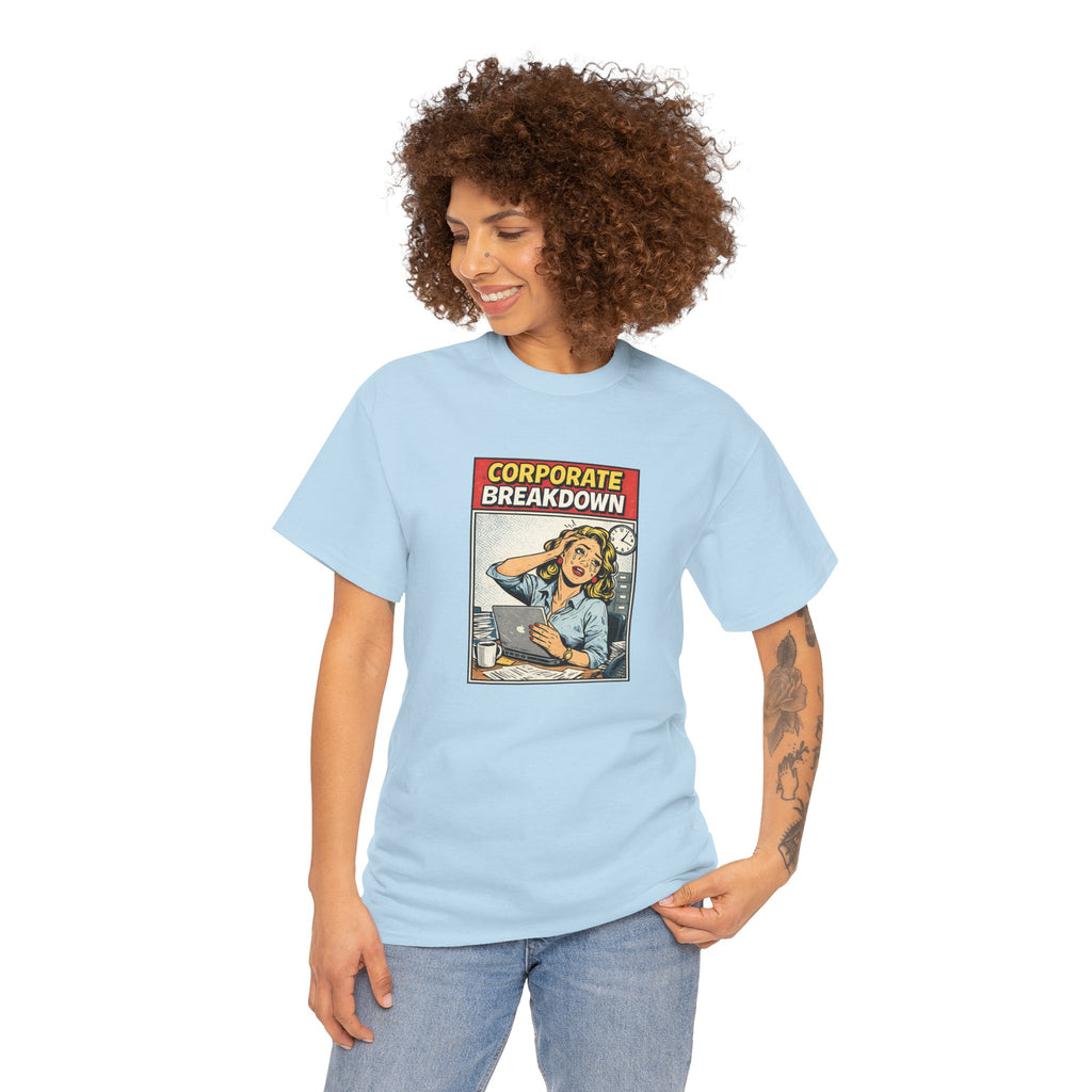 Corporate Breakdown Tee – Retro Office Meme T-Shirt (9–5 Burnout Graphic Shirt)