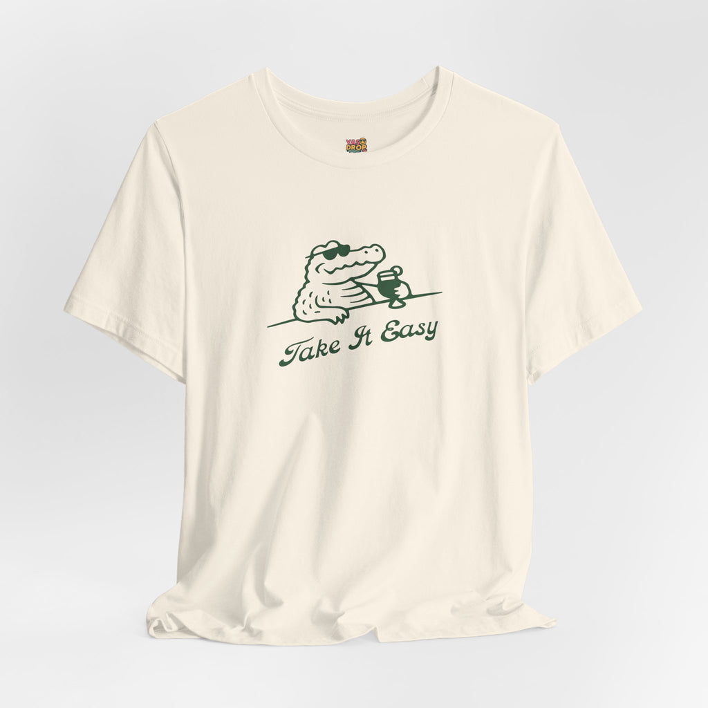 Take It Easy Crocodile Graphic Tee - Retro Aesthetic Vintage White Streetwear Shirt
