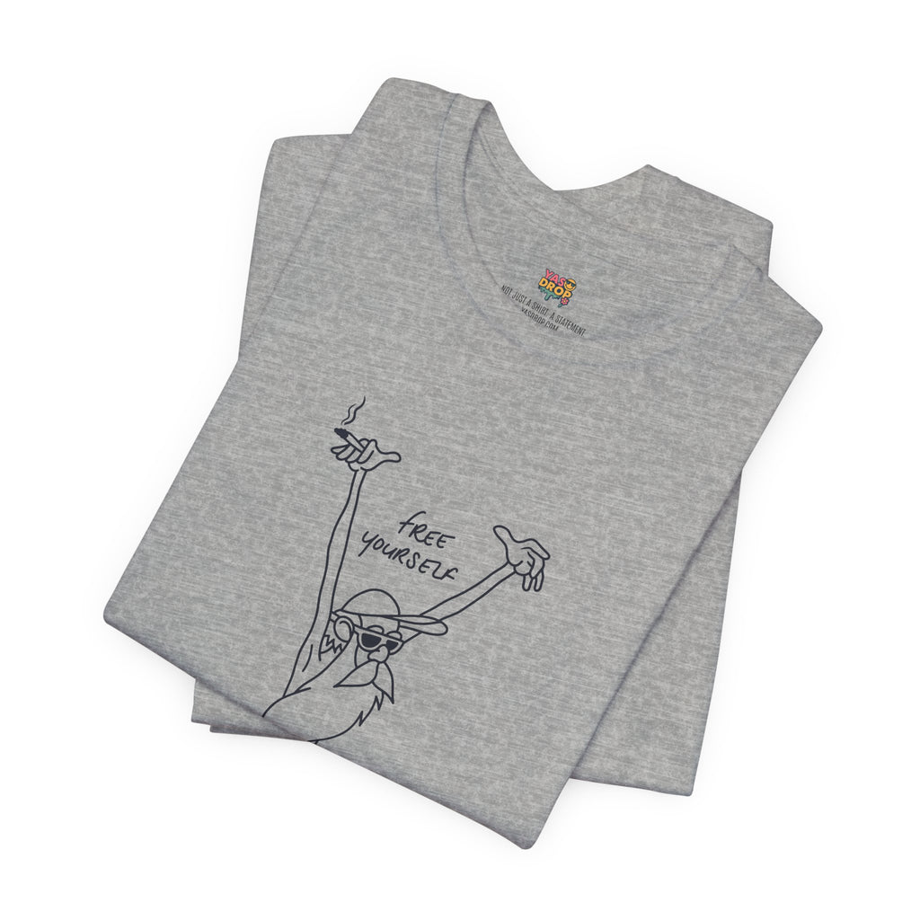 "Free Yourself" Retro Line Art Graphic Tee – Ironic Minimalist Streetwear