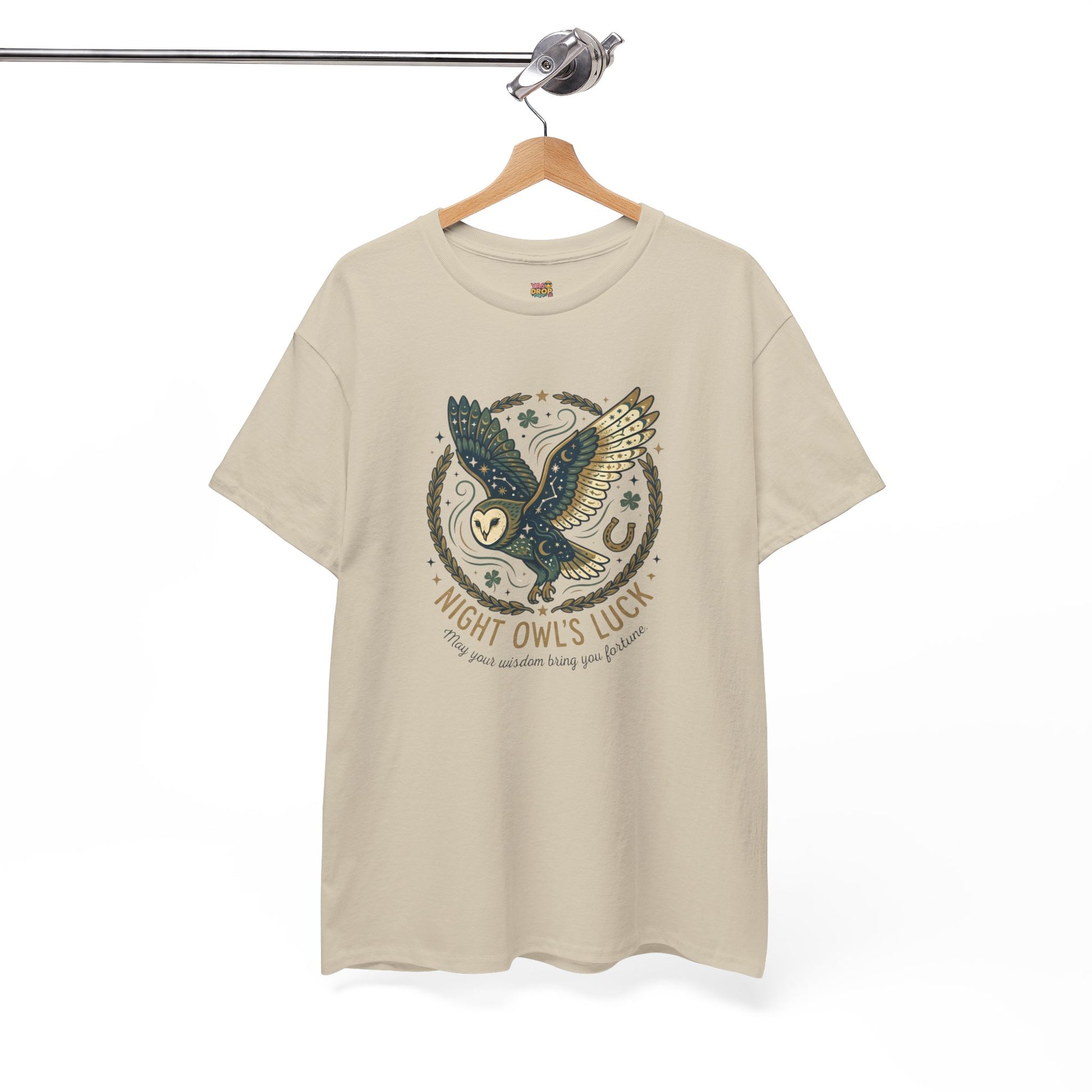 Mystical Night Owl’s Luck T-Shirt – Cosmic Celestial Good Fortune Apparel