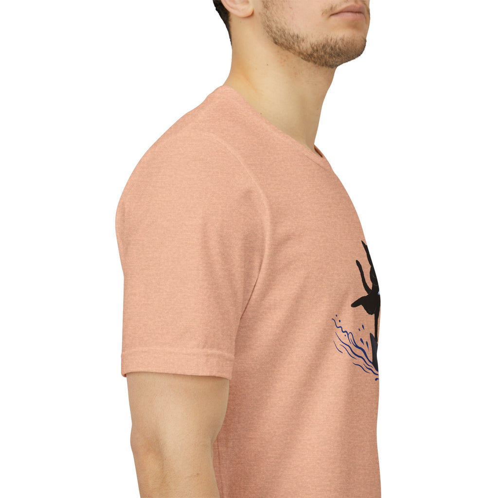 "Who Cares" Cat Surfing on Shark Graphic Tee – Ironic Minimalist Aesthetic Unisex T-Shirt