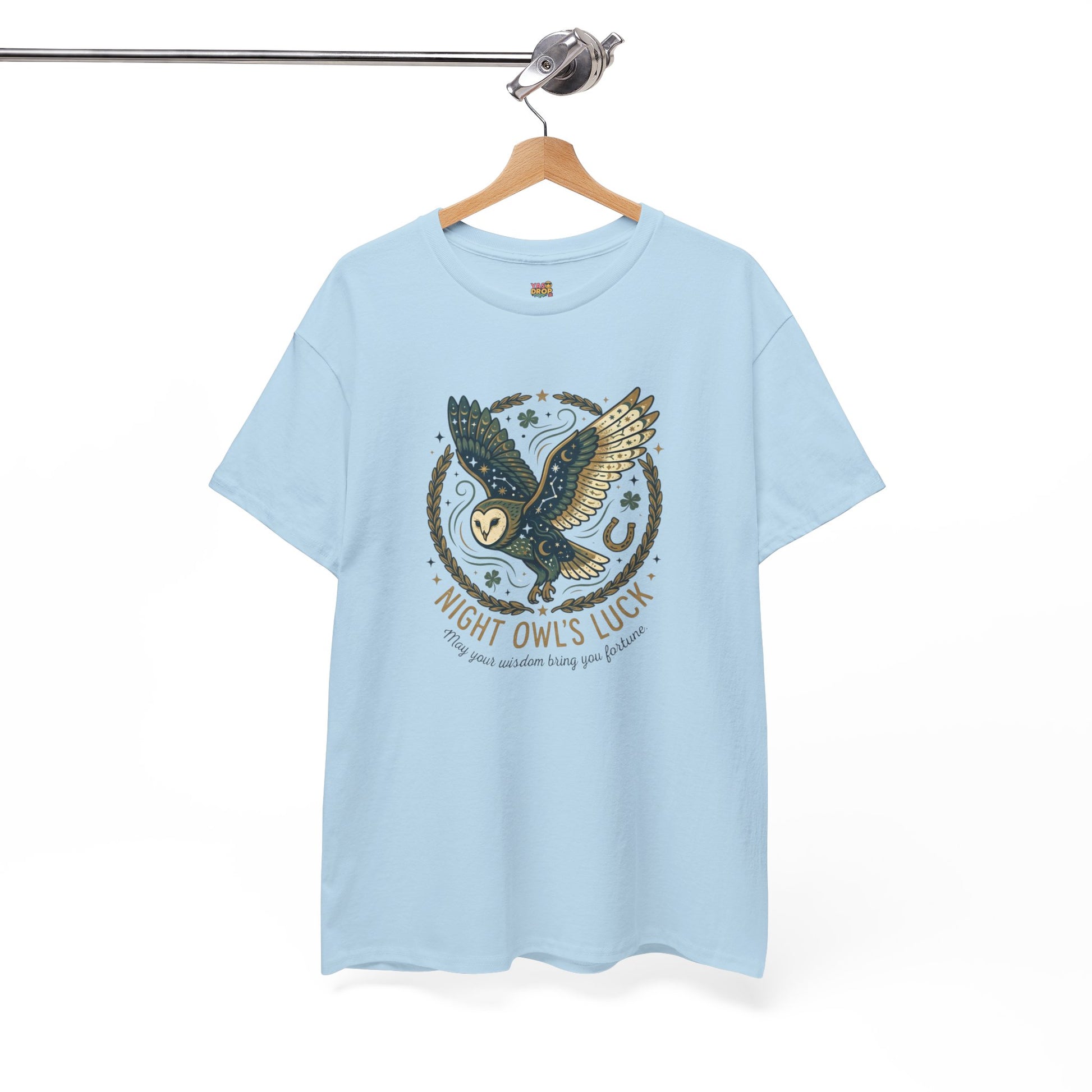 Mystical Night Owl’s Luck T-Shirt – Cosmic Celestial Good Fortune Apparel