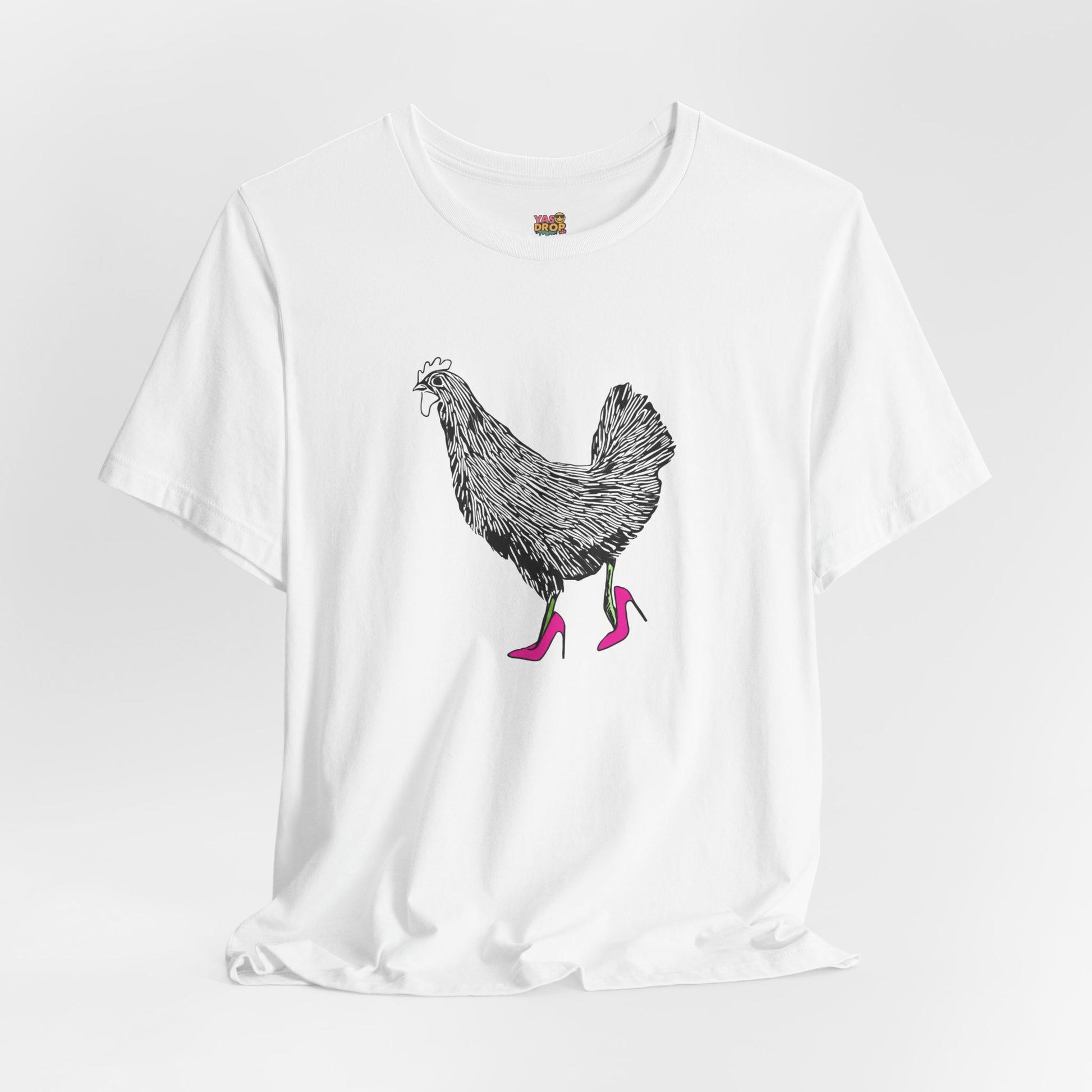 "Serving Looks" Chicken in Heels Graphic Tee – Ironic Minimalist Streetwear